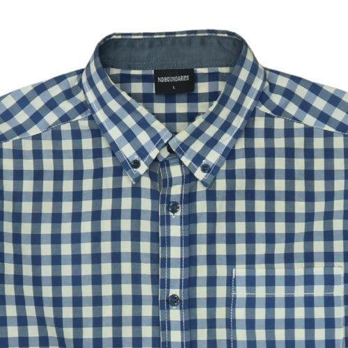No Boundaries Men's Blue Check Button-Down Long Sleeve Shirt Size L