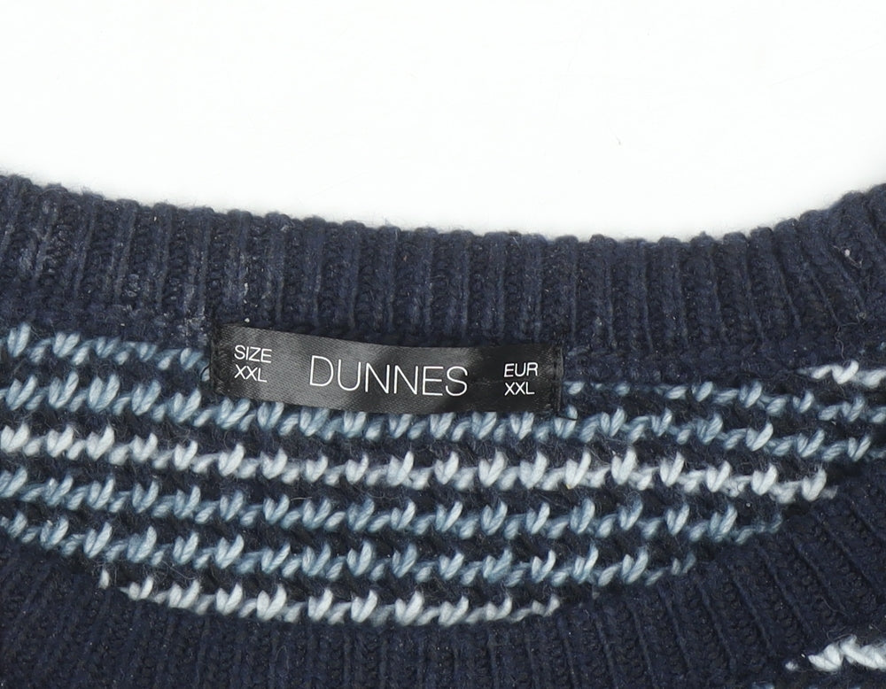 Dunnes Stores Men’s Blue Striped Crew Neck Pullover Jumper 2XL