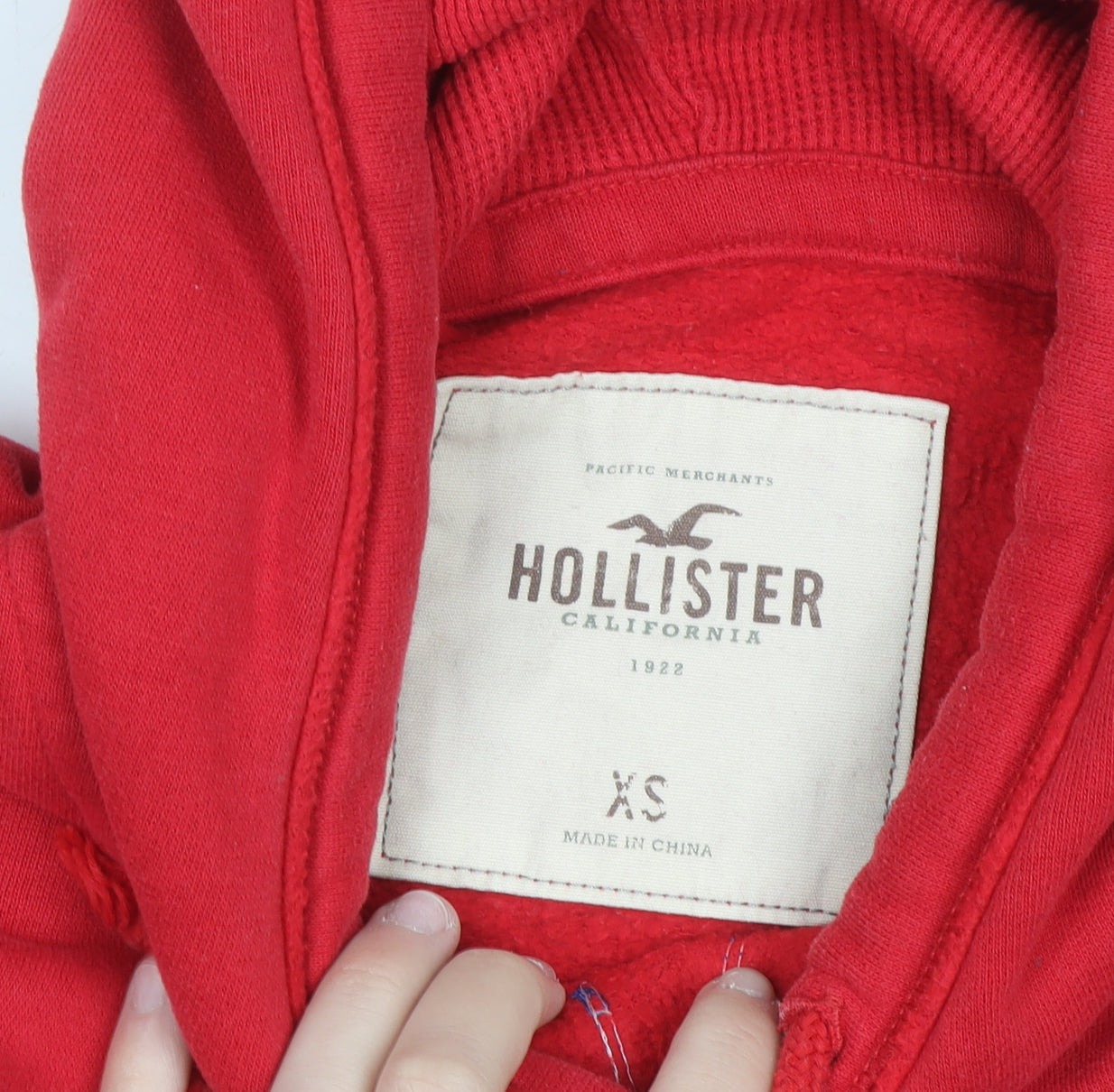 Hollister Women Red Hoodie XS Pullover Embroidered Cotton Blend