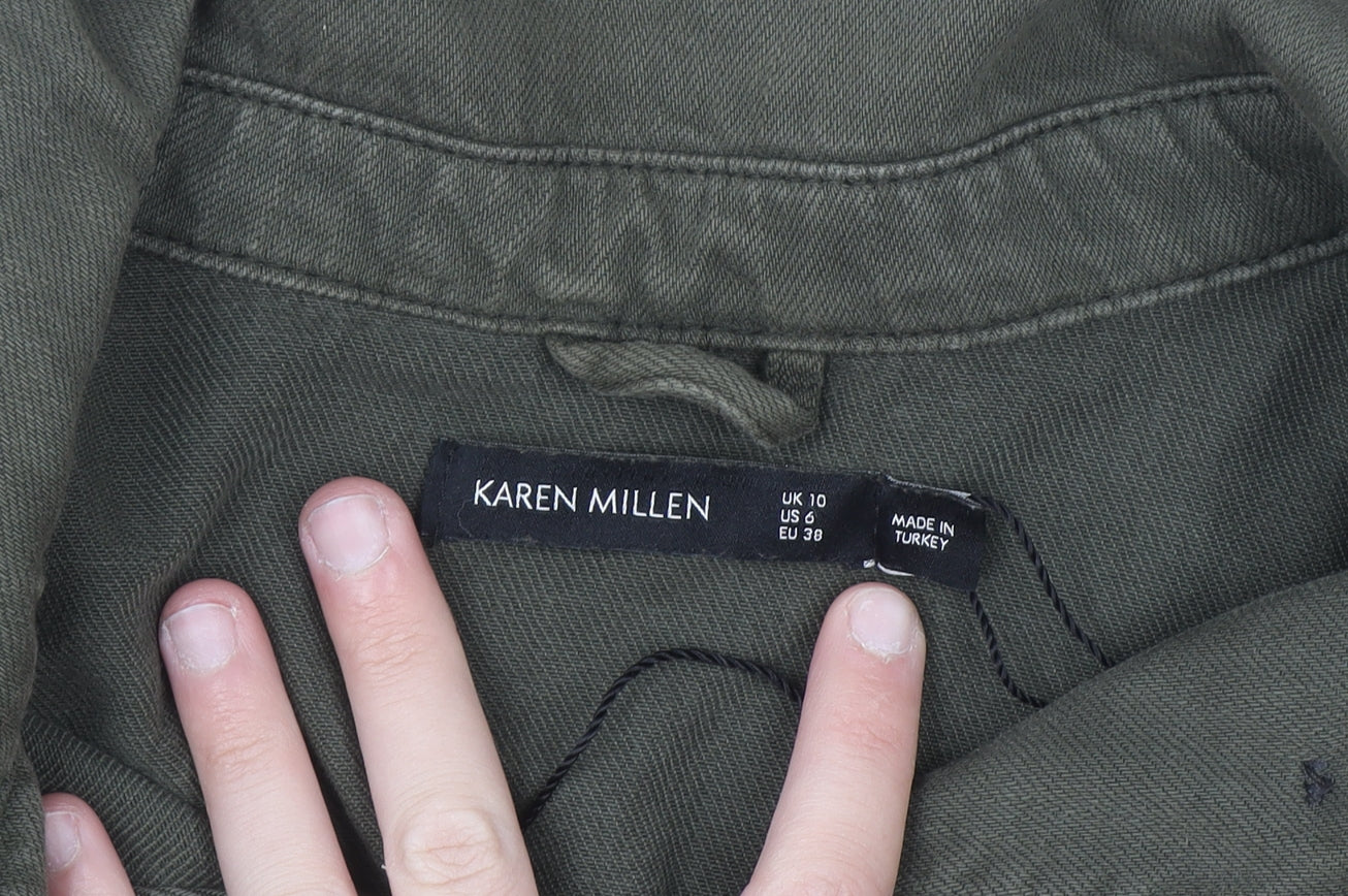 Karen Millen Women's Green Military Twill Jacket UK 10 Button Front