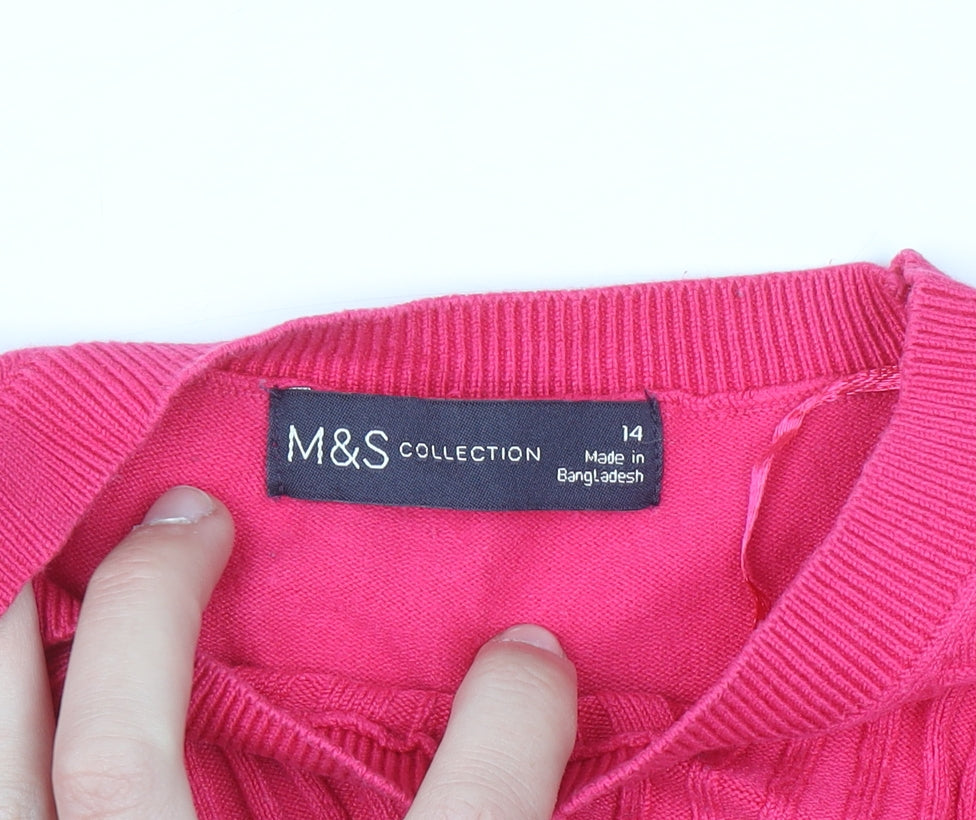 Marks & Spencer Women Pink Size 14 Puff Sleeve Knit Jumper