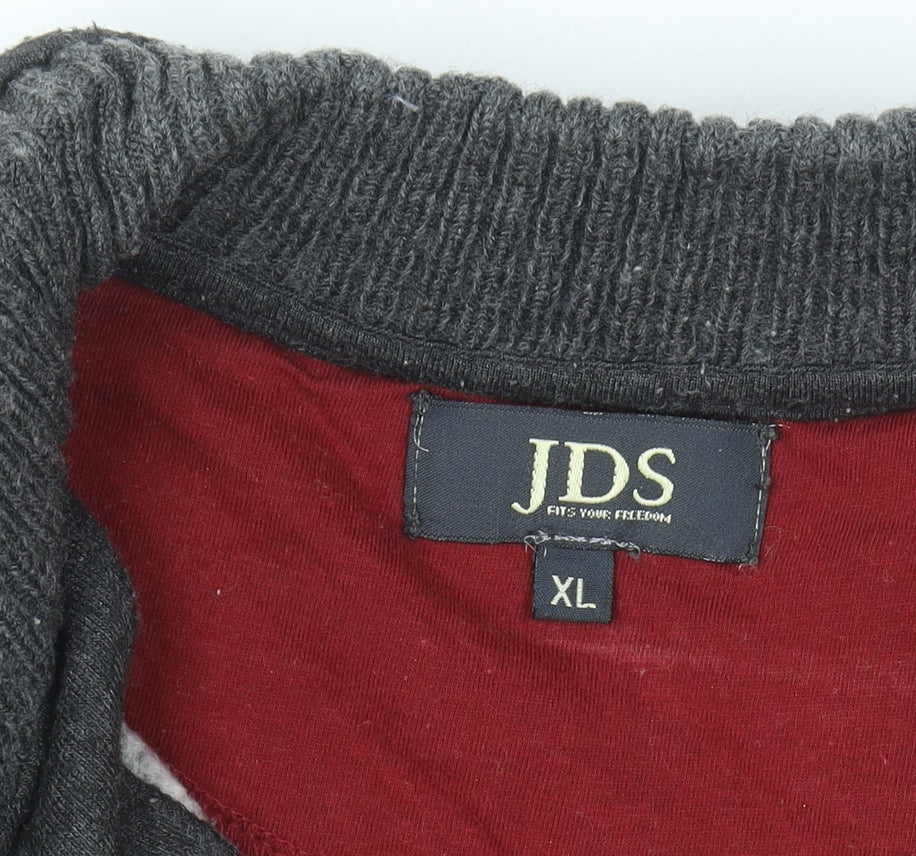 JDS Men's Grey XL 1/2 Zip High Neck Sweatshirt with Red Stripes