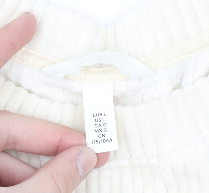 H&M Women Ivory Ribbed Pullover Sweatshirt Size L Cotton Blend