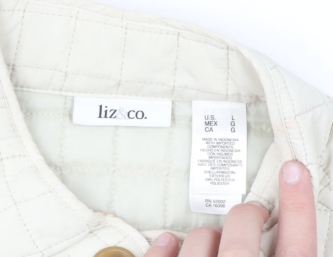 Liz&Co Women Beige Quilted Button Waistcoat L Polyester