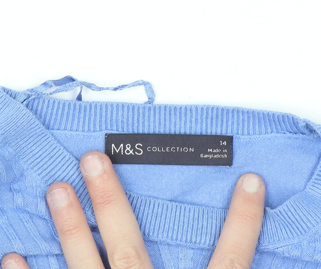 Marks & Spencer Women Blue Size 14 Puff Sleeve Knit Jumper