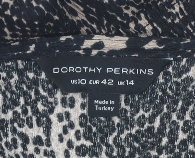 Dorothy Perkins Women's Beige Animal Print V-Neck A-Line Dress Size 14