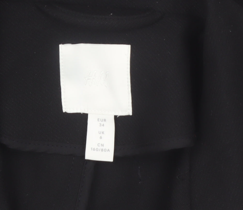 H&M Women's Black Long Overcoat Size 6 Classic Lined Workwear