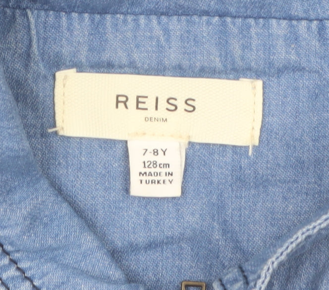 Reiss Girls Blue Denim Long Sleeve Zip-Up Jumpsuit 7-8 Years