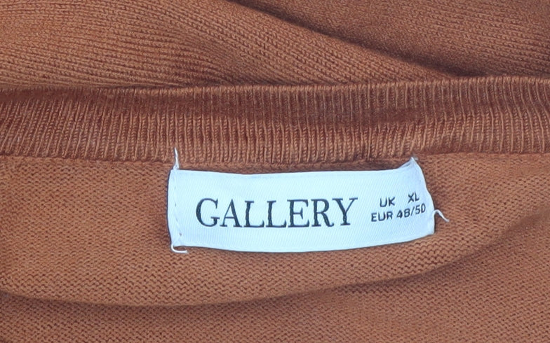Gallery Womens Brown XL Crew Neck Long Sleeve Knit Jumper