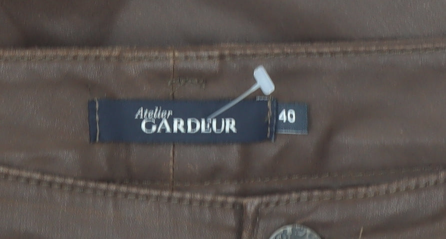 Atelier Gardeur Women's Brown Cotton Slim Trousers Size 12