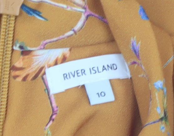 River Island Women's Yellow Floral High Neck Wrap Dress Size 10