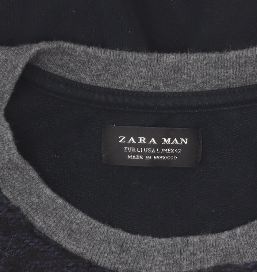 Zara Man Black & Grey Knit Pullover Sweatshirt Men's L