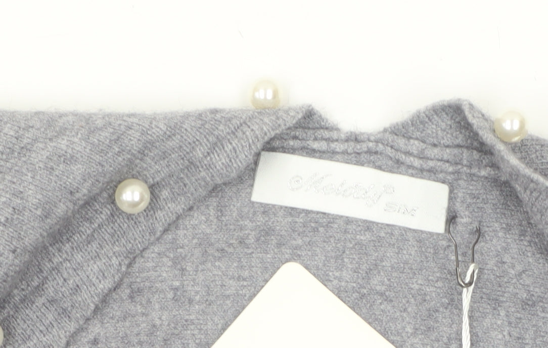 Holity Womens Grey Beaded Knit Cardigan Size S