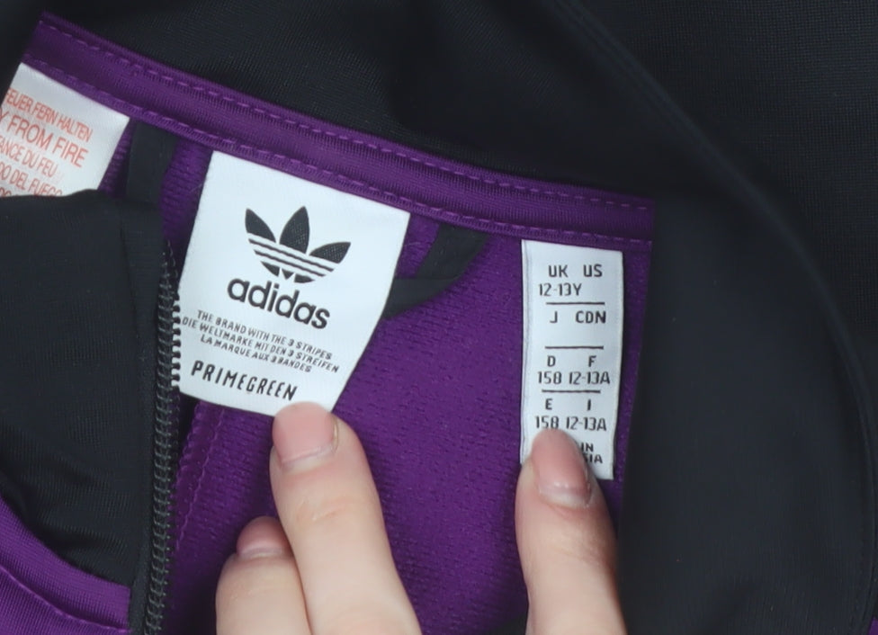 Adidas Boys Black Purple 12-13Y Track Jacket Zip Up Adventure Logo