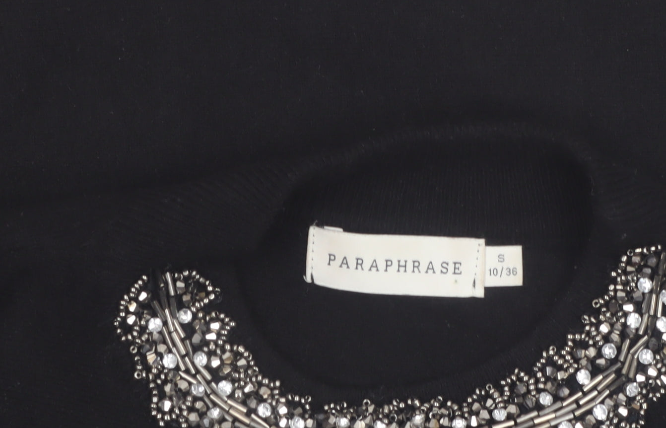 Paraphrase Womens Black Beaded High Neck 3/4 Sleeve Jumper Size 10