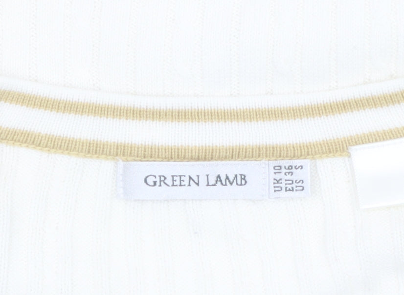 Green Lamb Women's Ivory V-Neck Pullover Jumper Size 10