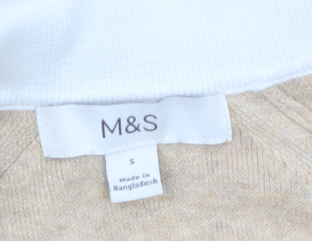Marks and Spencer Women’s Beige Navy Striped Collared Pullover Jumper S