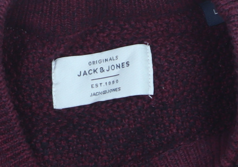 Jack & Jones Men’s Red Knit Cotton Jumper Size L Crew Neck Pullover
