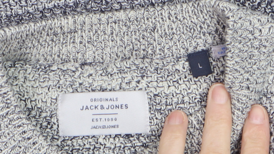 Jack & Jones Men's Grey Ombre Knit Cotton Jumper Size L
