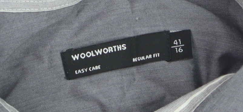 Woolworths Men's Grey Regular Fit Long Sleeve Button-Up Shirt Size 16