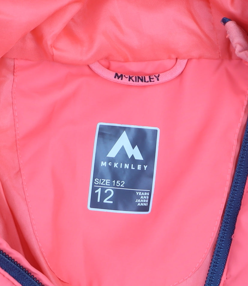 McKINLEY Girls Pink Hooded Puffer Jacket 12 Years Polyester Mid-Length