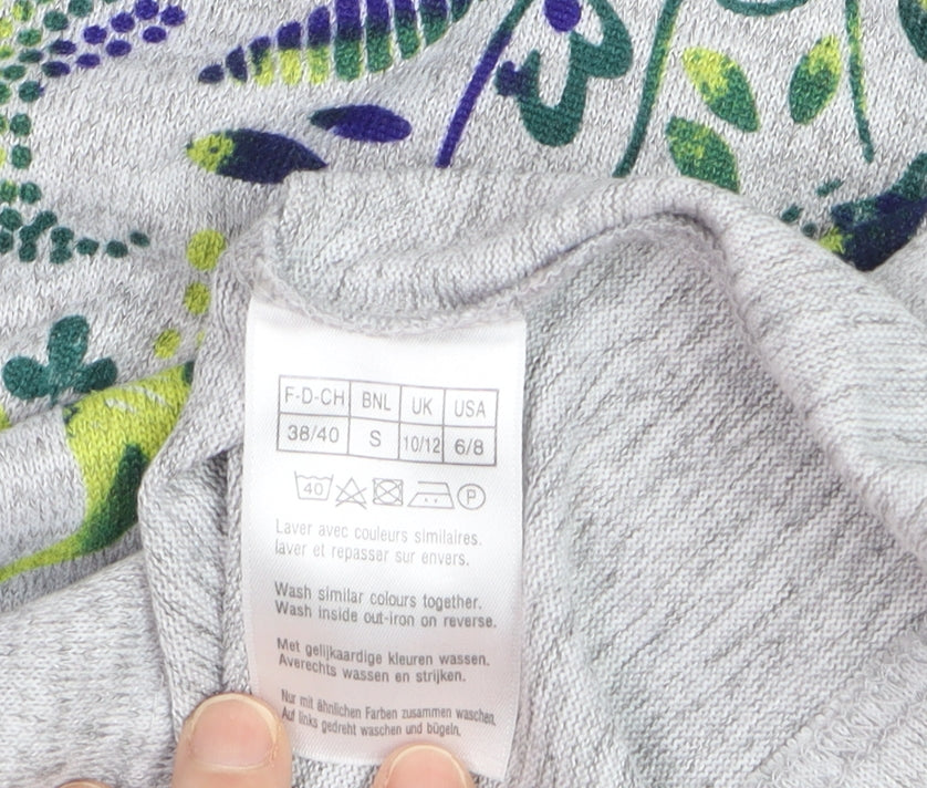 Damart Women's Grey Floral Scoop Neck Long Sleeve Cotton Jumper Size S