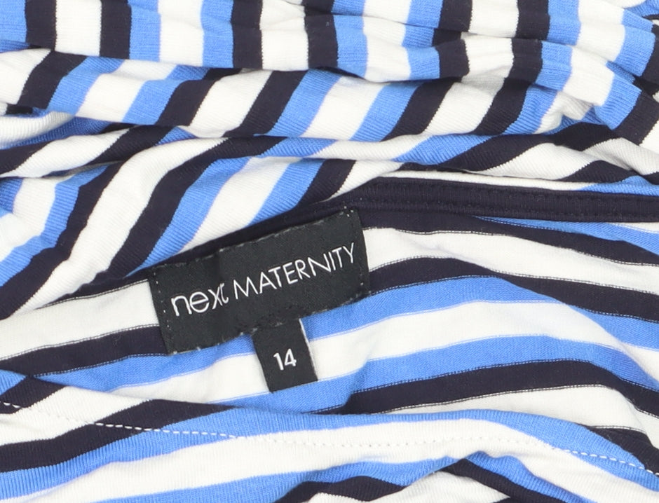 Next Maternity Blue Striped Bodycon Knee Length 3/4 Sleeve Dress Size 14