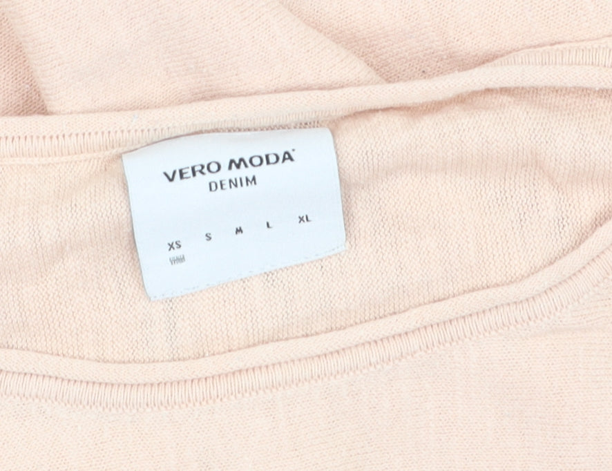 Vero Moda Women Beige Cotton Knit Pullover Jumper Medium