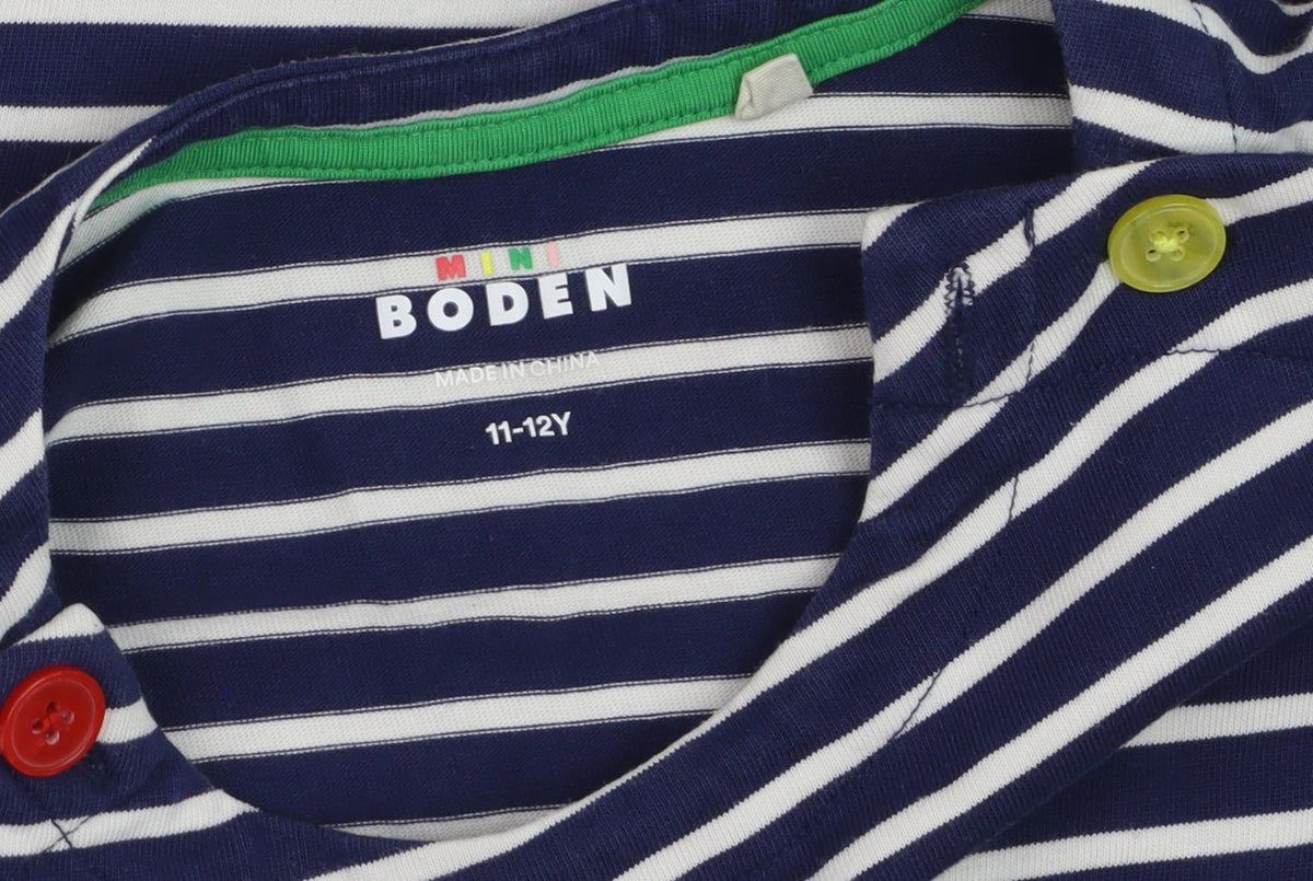 Mini Boden Girls Blue Striped Long Sleeve T-Shirt Dress 11-12 Years