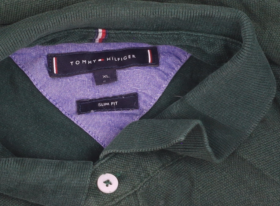 Tommy Hilfiger Men's Green Long Sleeve Slim Fit Polo Shirt XL
