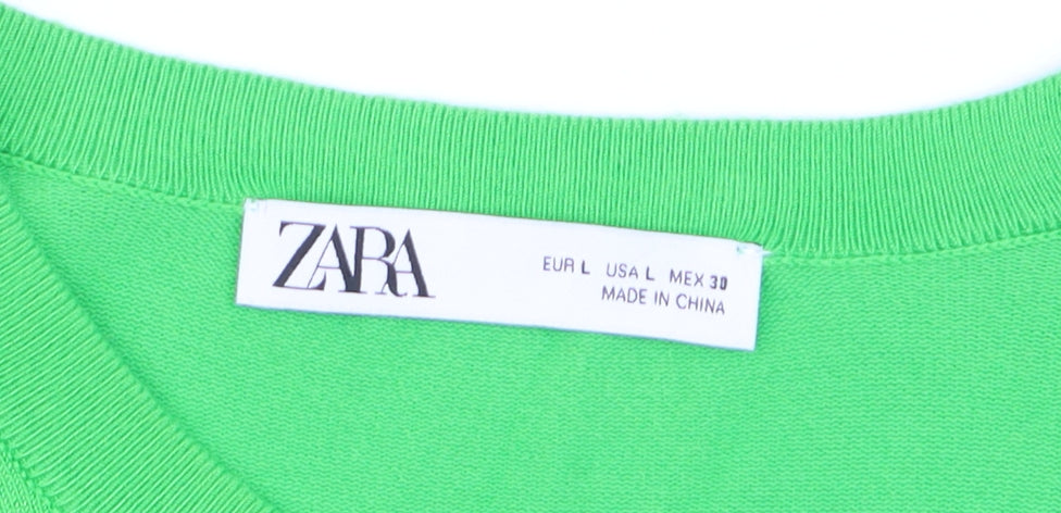 Zara Womens Green Crew Neck Long Sleeve Jumper Size 12 L