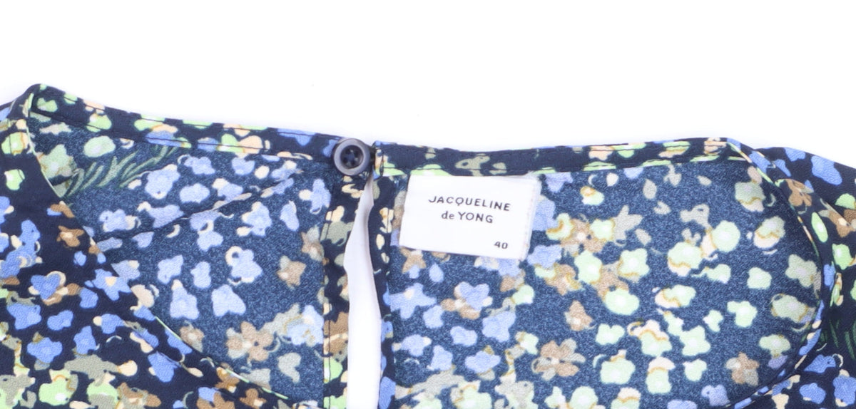 Jacqueline de Yong Women's Blue Floral Puff Sleeve Blouse Size 12