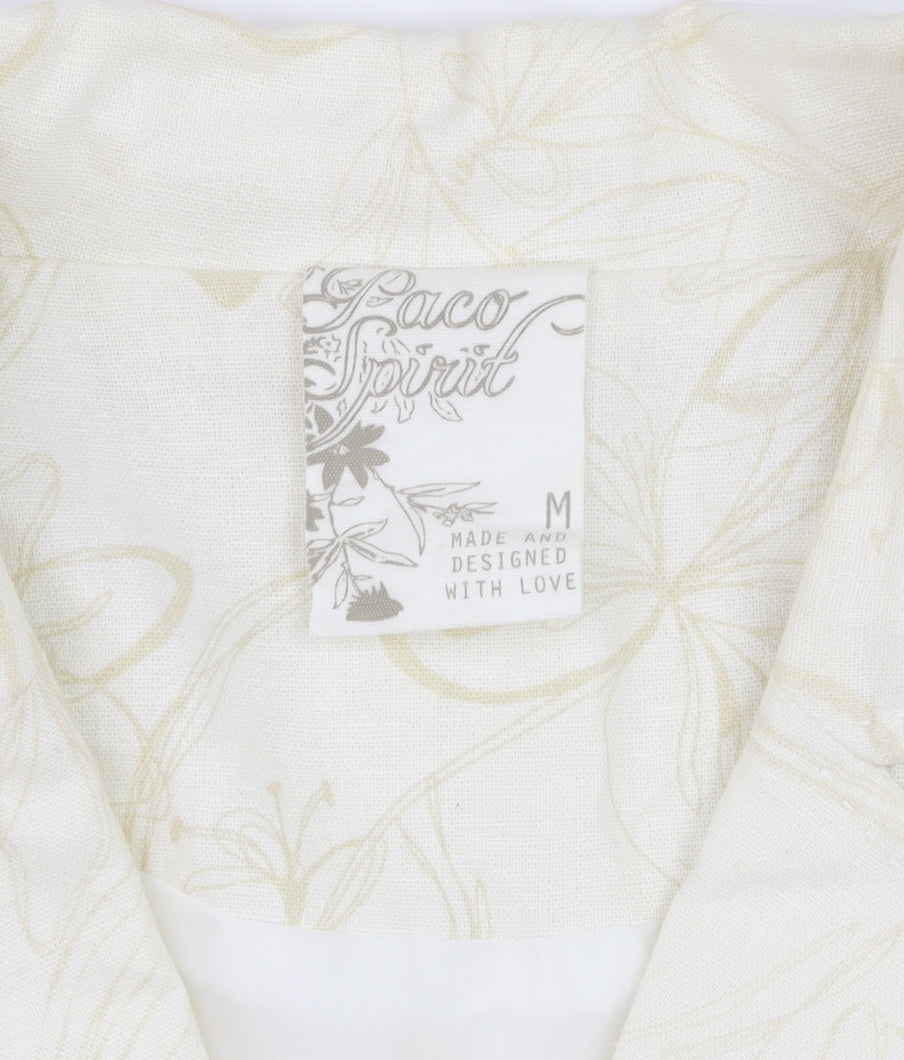 Paco Spirit Women Ivory Floral Blazer Jacket M Linen Blend