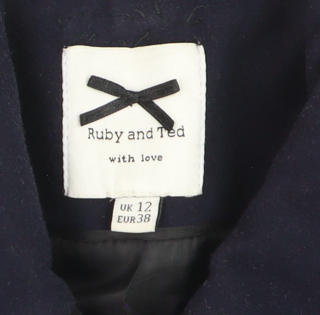 Ruby and Ted Women's Navy Blue Wool-Look Mid-Length Overcoat UK 12