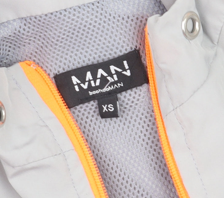 boohooMAN Men's Grey XS Track Jacket with Orange Trim Lightweight