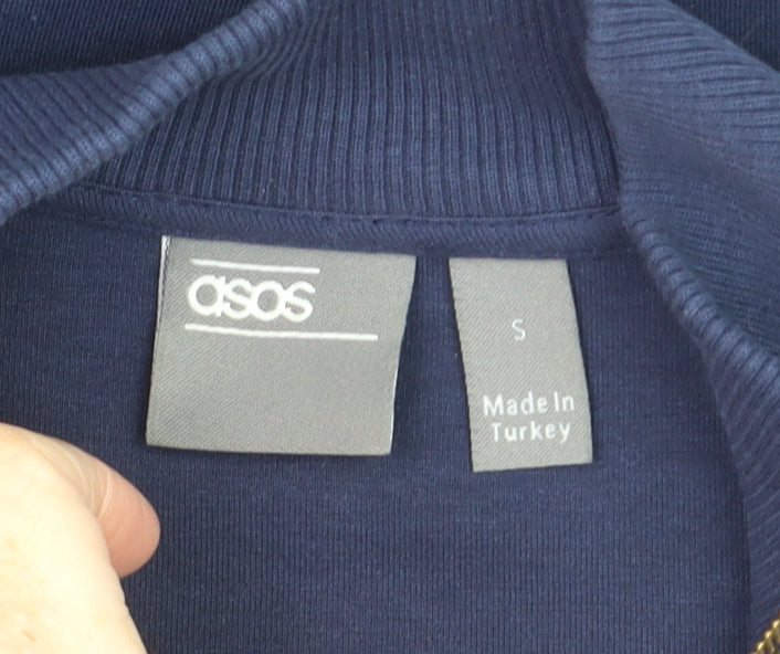 ASOS Men's Blue Full Zip High Neck Jumper Size S