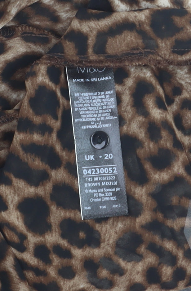 Marks & Spencer Women’s Brown Leopard Print Sheer Tunic Blouse Size 20