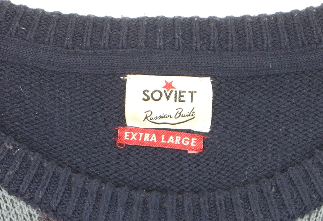 Soviet Men's Blue Camouflage Knit Crew Neck Jumper XL