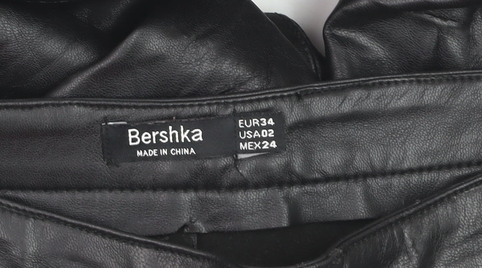 Bershka Women’s Black Faux Leather Flared Trousers Size 6