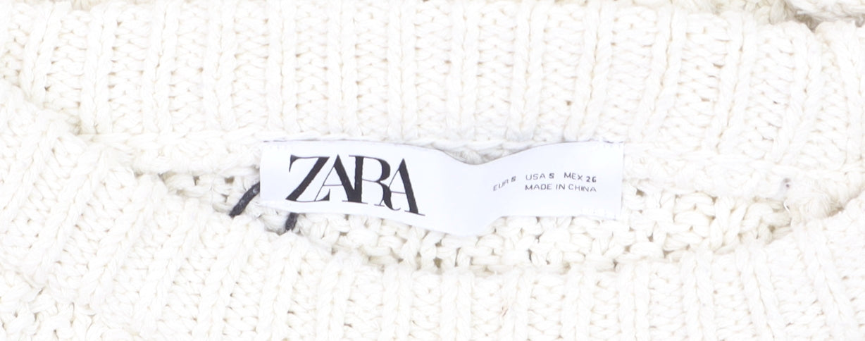 Zara Women Ivory Cable-Knit Crew Neck Jumper Size 8