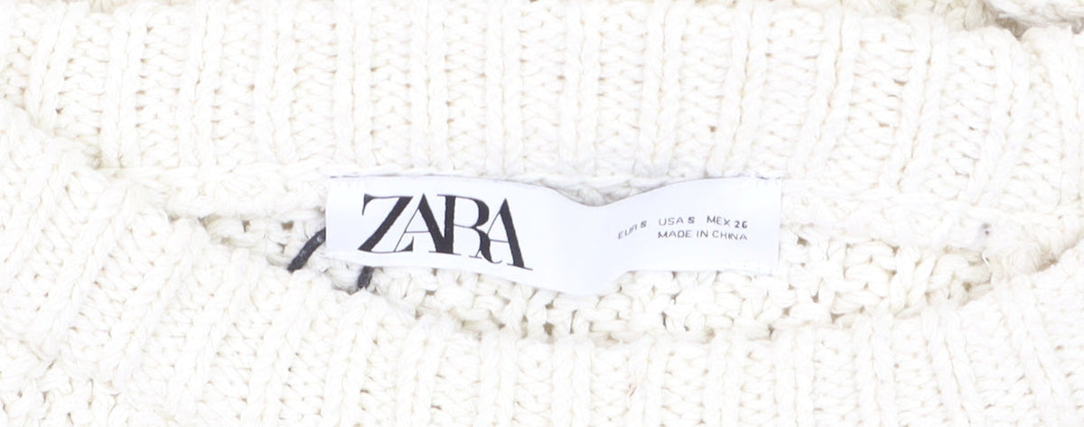 Zara Women Ivory Cable-Knit Crew Neck Jumper Size 8