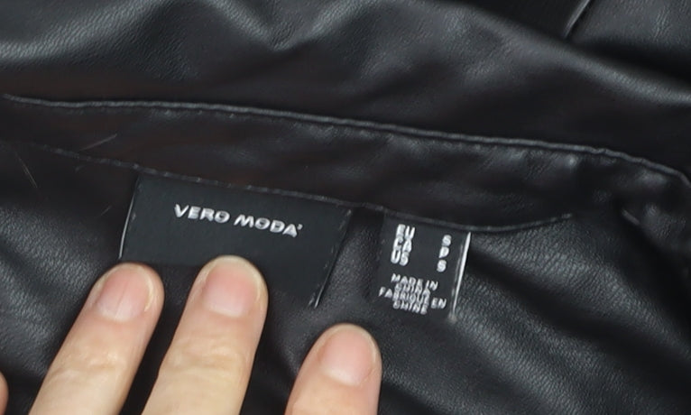 Vero Moda Womens Black Faux Leather Long Trench Coat S
