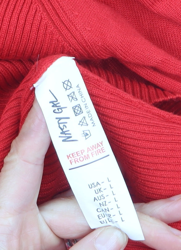 Nasty Gal Women's Red Roll Neck Long Sleeve Tunic Jumper Size L