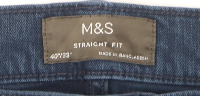 Marks and Spencer Men's Blue Straight Fit Jeans 40W 33L Cotton Blend