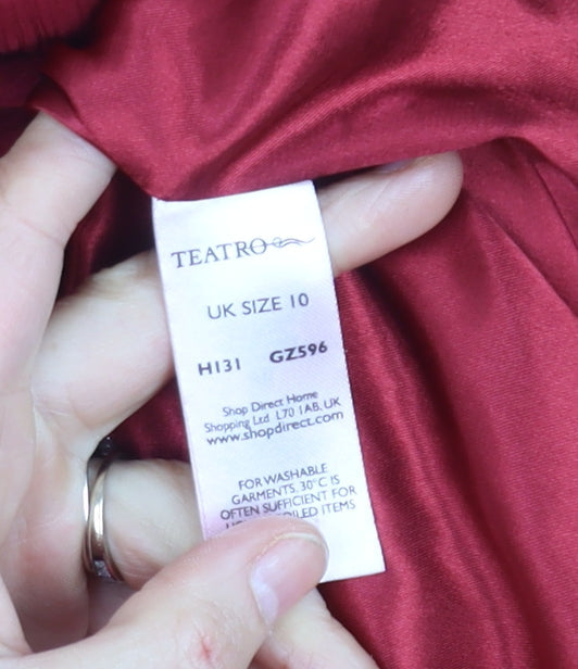 Teatro Women's Red Midi Wrap Dress Size 10 Beaded Chiffon