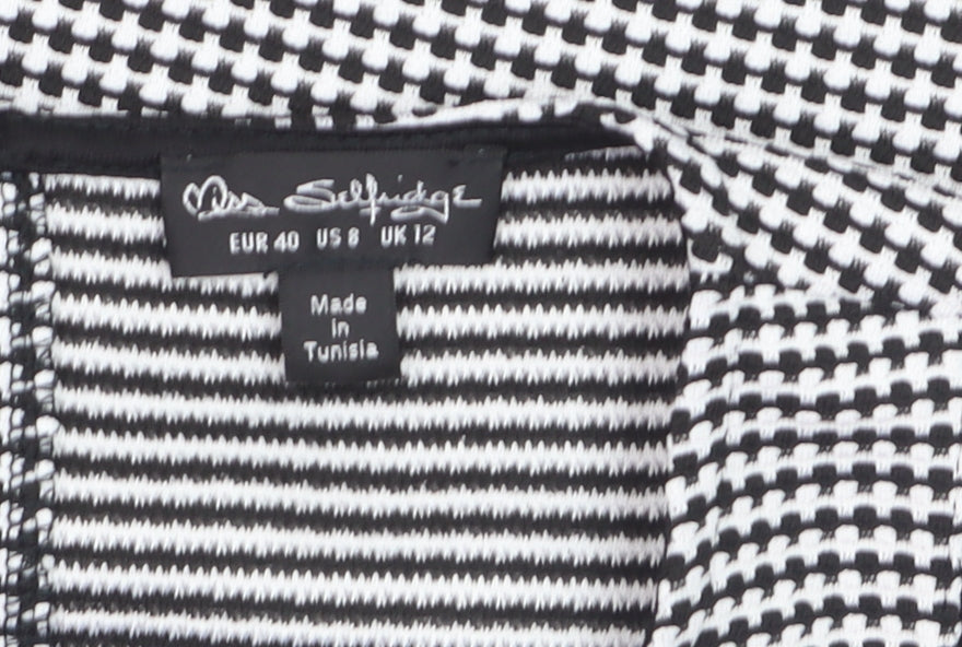 Miss Selfridge Women Black Houndstooth Shift Work Dress Size 12