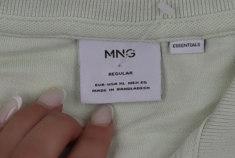 Mango Men's Green Regular Fit Cotton Short Sleeve Polo Shirt XL