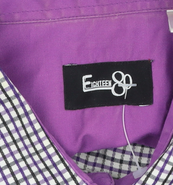 Eighteen 87 Boys Purple Check Long Sleeve School Dress Shirt 15-16 Years