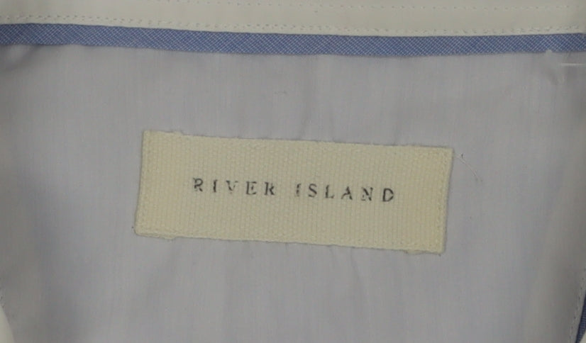 River Island Men's Blue XL Long Sleeve Collared Polo Shirt