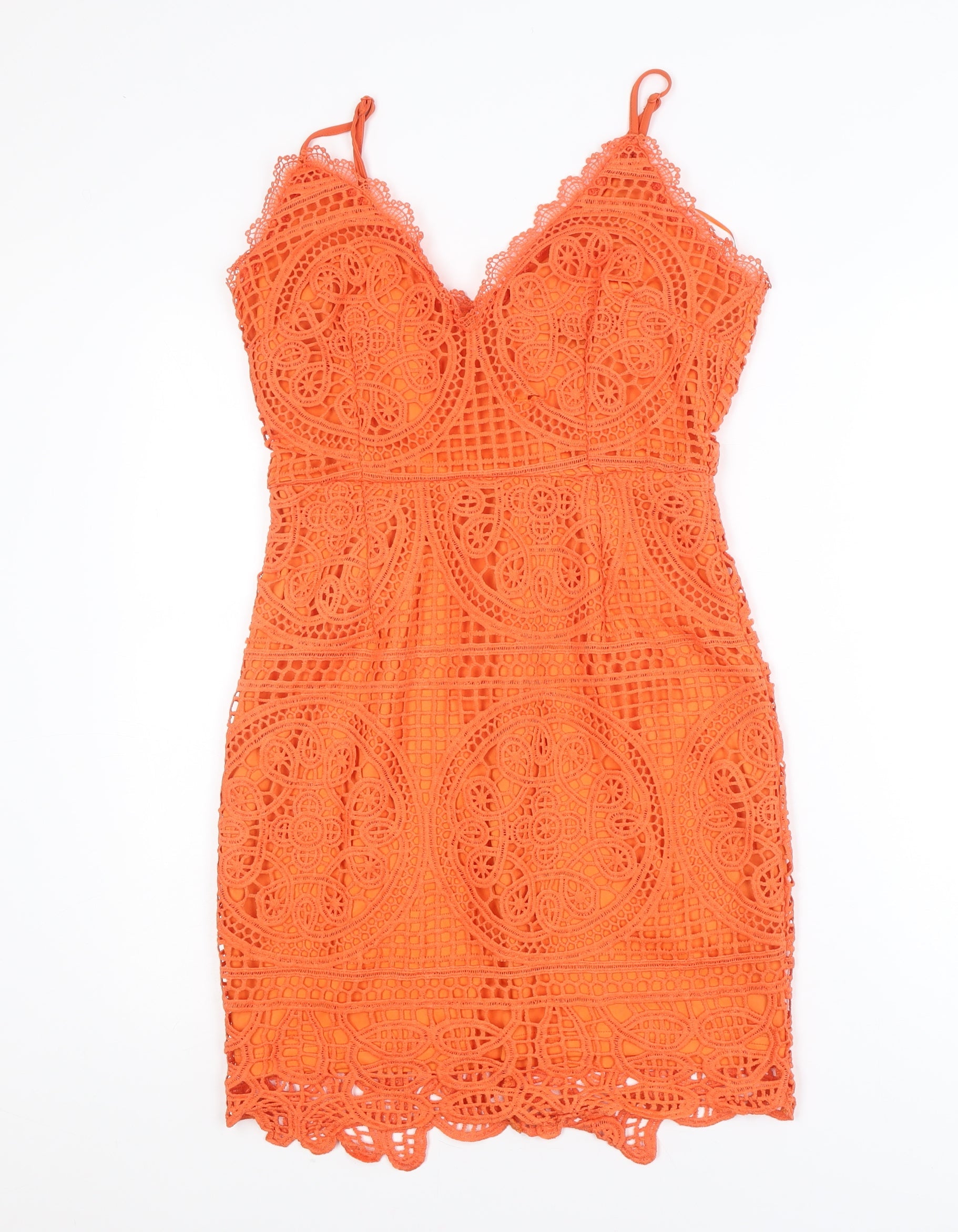 pretty little thing orange lace dress Orange Lace Square Neck Midi Dress perfect for the